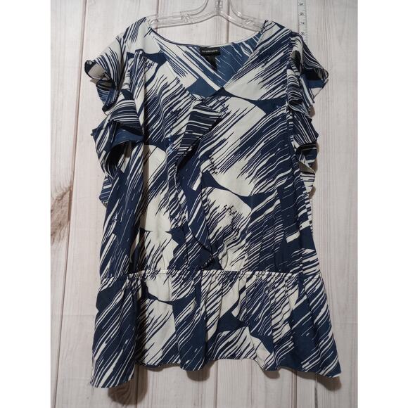 Lane Bryant Blouse Womens 24 Abstract Ruffle Sleeve Chiffon Sequin Top Plus Size - Picture 1 of 7
